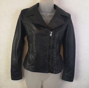Vera Pelle Women’s Black Genuine Leather Jacket Size S (2-4) Moto Double Zipper